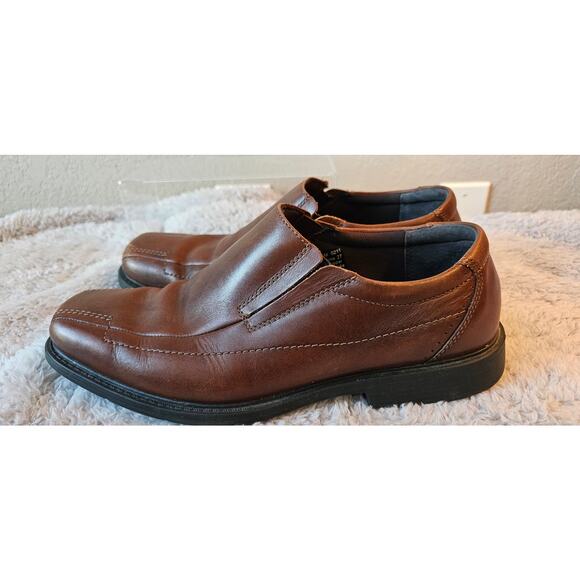 Clarks Oxford Slip On Leather Loafers Men Size 11.5M‎ Brown Career Office Work - Picture 1 of 6